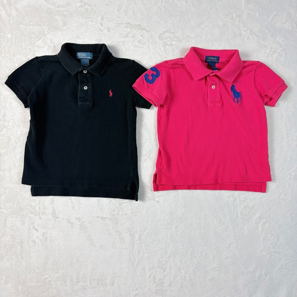 Polo‎ Ralph Lauren Polo Shirts Kids 3T Black Pink Good 2pk Short Sleeve Pique